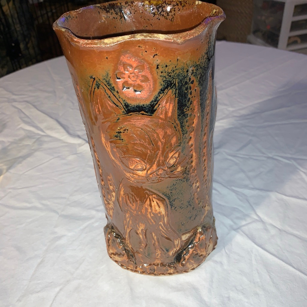 Unbranded Brown Black Cat Embossed Ceramic Vase One Size